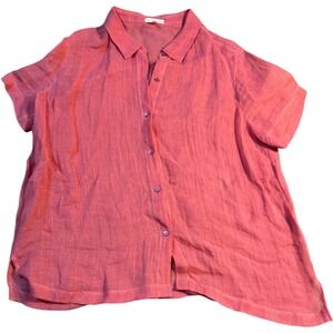 Eileen Fisher 100%‎ Linen Shirt Made in Italy Fabric Button Down Coral Size L